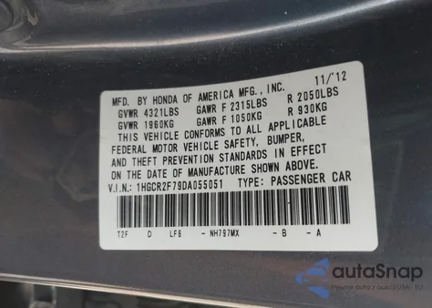 2013 Honda Accord Ex from USA, damaged, VIN 1HGCR2F79DA055051